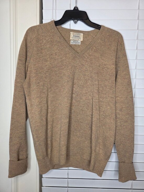 Thane Other - VTG Lambswool V-Neck Sweater Pullover Tan M USA Made Natural Fiber Flaw